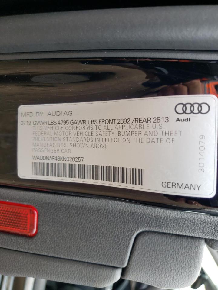 WAUDNAF46KN020257 2019 Audi A4 Premium