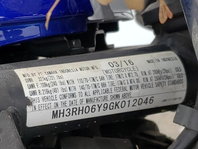 2016 YAMAHA YZFR3 MH3RH06Y9GK012046