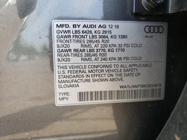 VIN WA1LHAF76KD024678 2019 Audi Q7, Premium Plus no.10