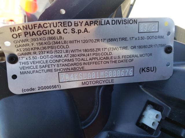 2021 APRILIA MOTORCYCLE ZD4KSUA01MS000676