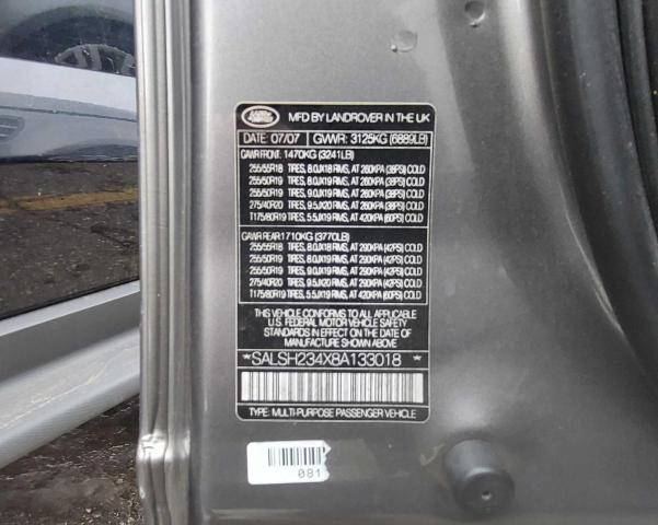 SALSH234X8A133018 Land Rover Range Rove 2008. Фото: 9