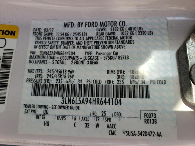 2017 LINCOLN MKZ PREMIE 3LN6L5A94HR644104