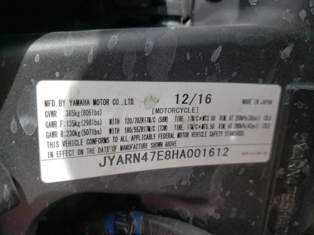 2017 YAMAHA XSR900 JYARN47E8HA001612