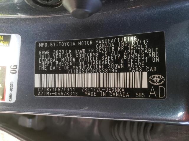 2017 TOYOTA CORROLL 2T1BURHE8HC838196