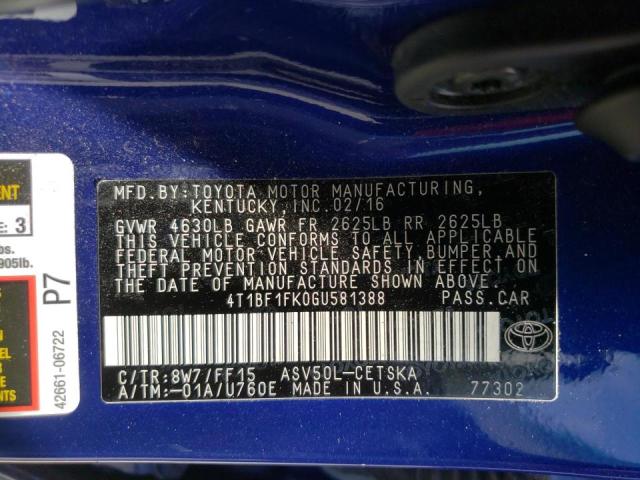 2016 TOYOTA CAMRY LE/S 4T1BF1FK0GU581388