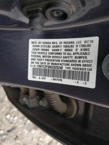 19XFC2F59GE025240 Honda Civic Lx 2016. Фото: 9