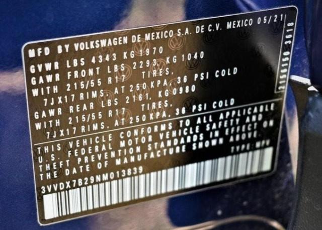 2022 VOLKSWAGEN TAOS S 3VVDX7B29NM013839