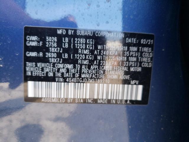 2021 SUBARU OUTBACK ON 4S4BTGJD7M3189210