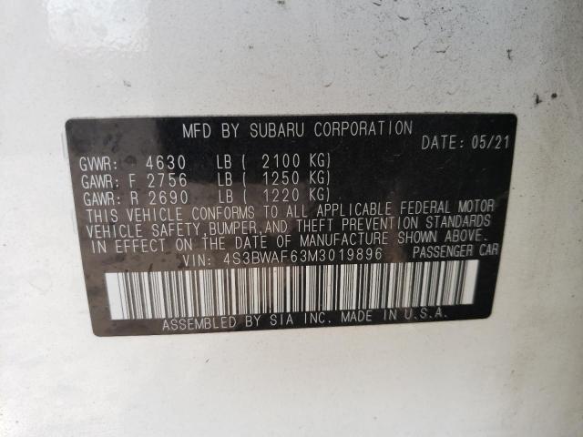 2021 SUBARU LEGACY PRE 4S3BWAF63M3019896
