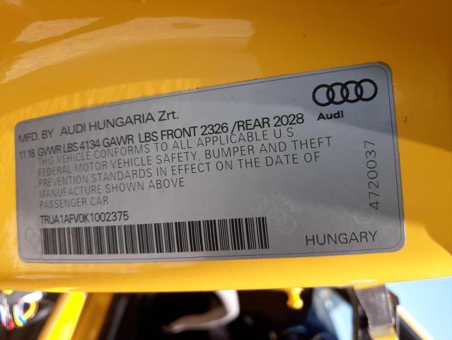 2019 AUDI TTS TRUA1AFV0K1002375