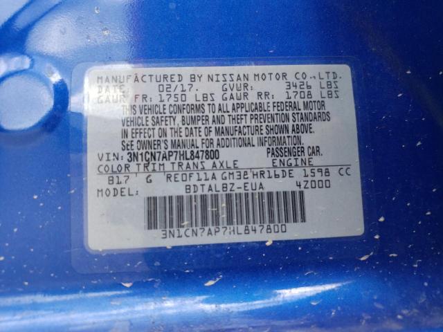 3N1CN7AP7HL847800 Nissan Versa S 2017. Фото: 9