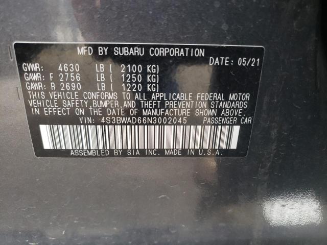 2022 SUBARU LEGACY PRE 4S3BWAD66N3002045