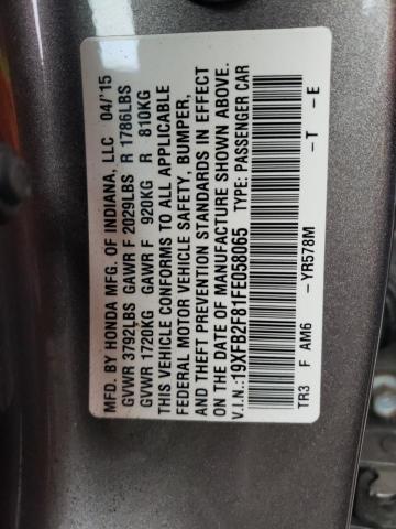 19XFB2F81FE058065 Honda Civic Ex 2015. Фото: 9