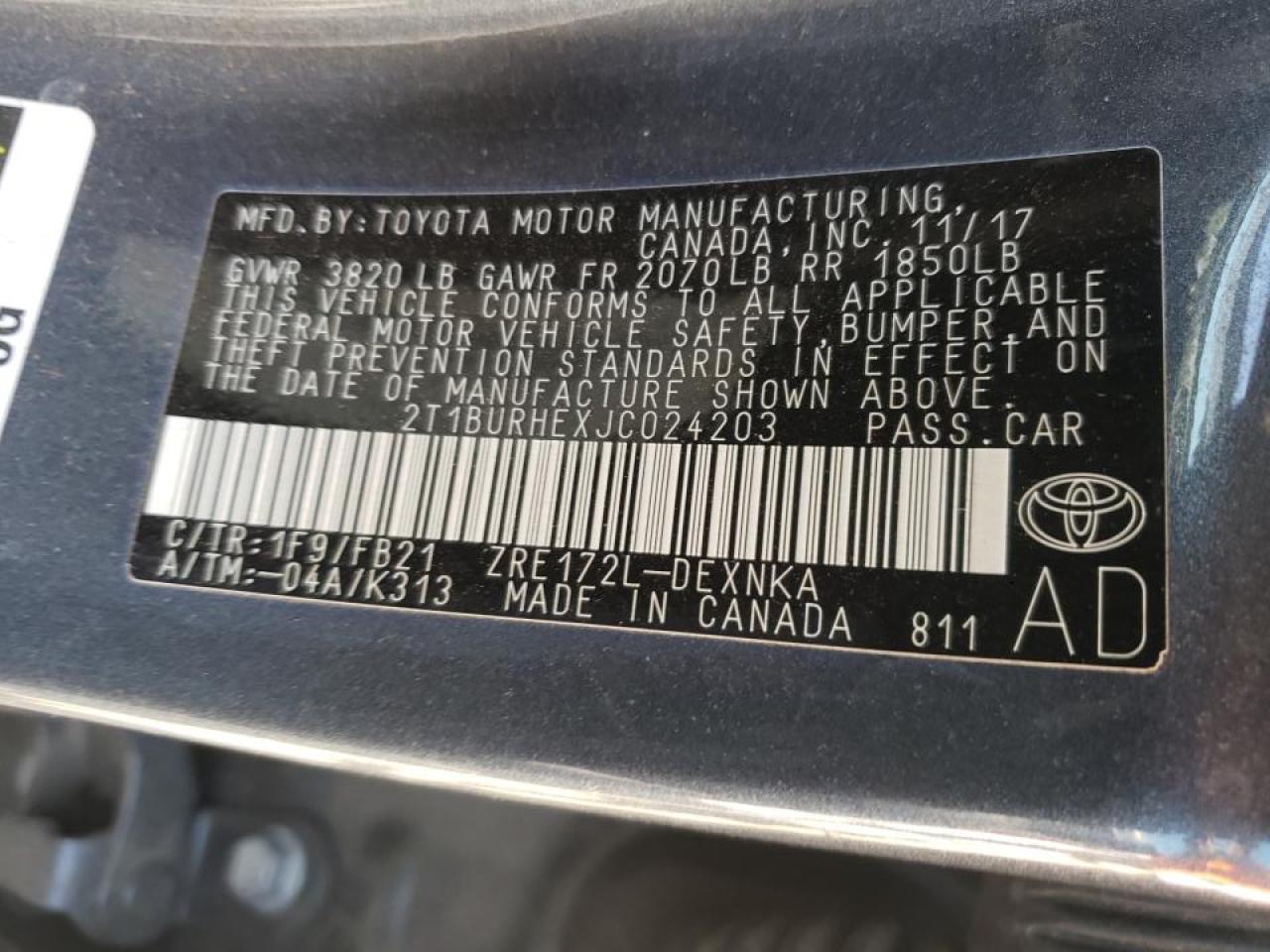 2T1BURHEXJC024203 TOYOTA COROLLA 2018