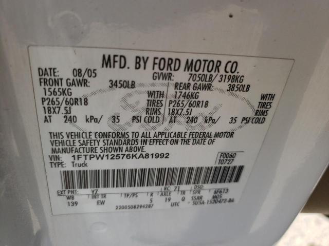 1FTPW12576KA81992 Ford F150 Super 2006. Фото: 9