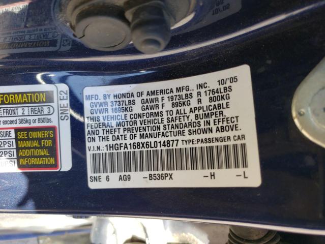 1HGFA168X6L014877 Honda Civic Ex 2006. Фото: 9