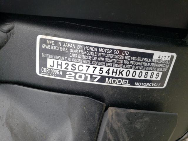 2017 HONDA CBR1000 RA JH2SC7754HK000889
