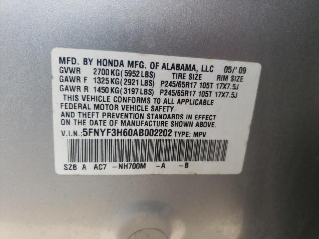 5FNYF3H60AB002202 Honda Pilot Exl 2010. Фото: 9