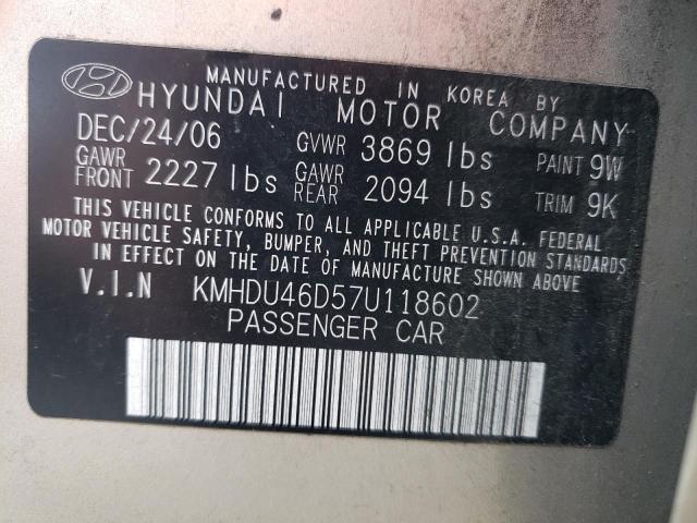 KMHDU46D57U118602 Hyundai Elantra Gl 2007. Фото: 9