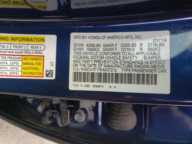 1HGCV1F17KA037212 Honda Accord Lx 2019. Фото: 9