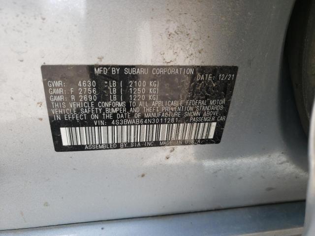 2022 SUBARU LEGACY 4S3BWAB64N3011281