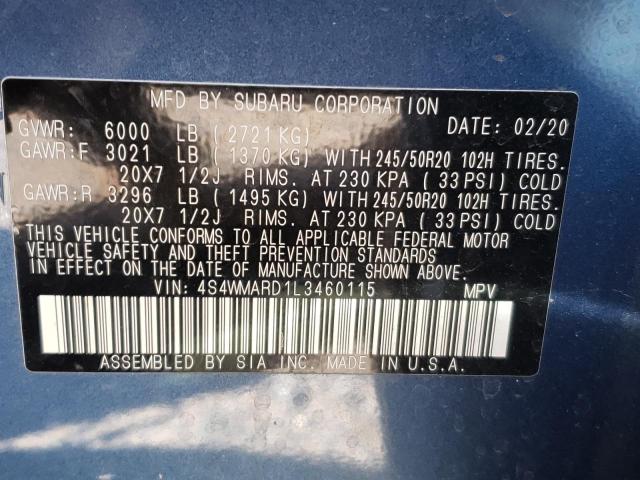 2020 SUBARU ASCENT TOU 4S4WMARD1L3460115