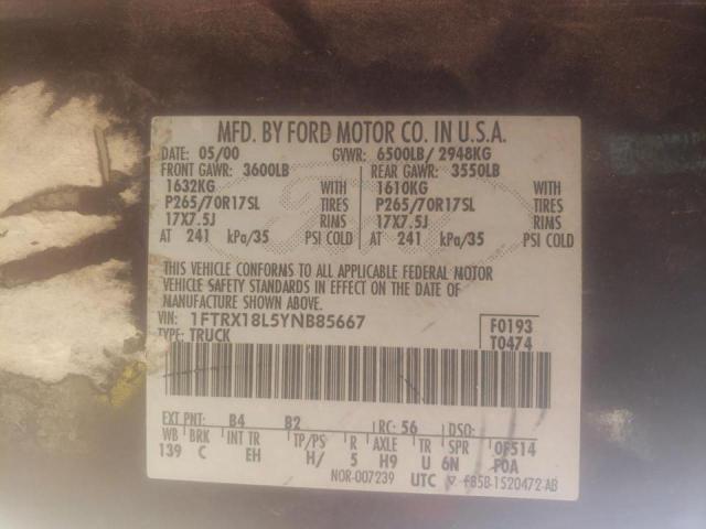 2000 Ford F150 VIN: 1FTRX18L5YNB85667 Lot: 46676642