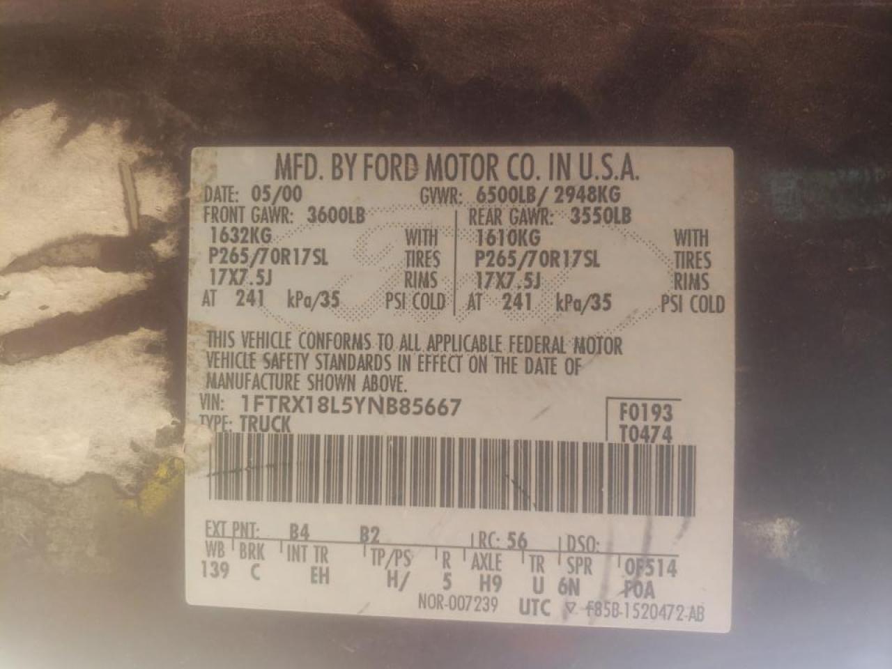 1FTRX18L5YNB85667 2000 Ford F150