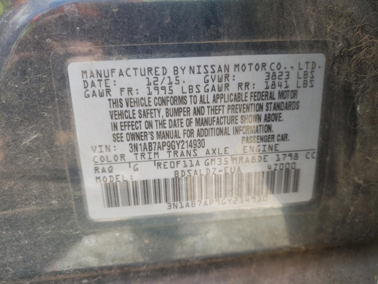 3N1AB7AP9GY214930 NISSAN SENTRA 2016