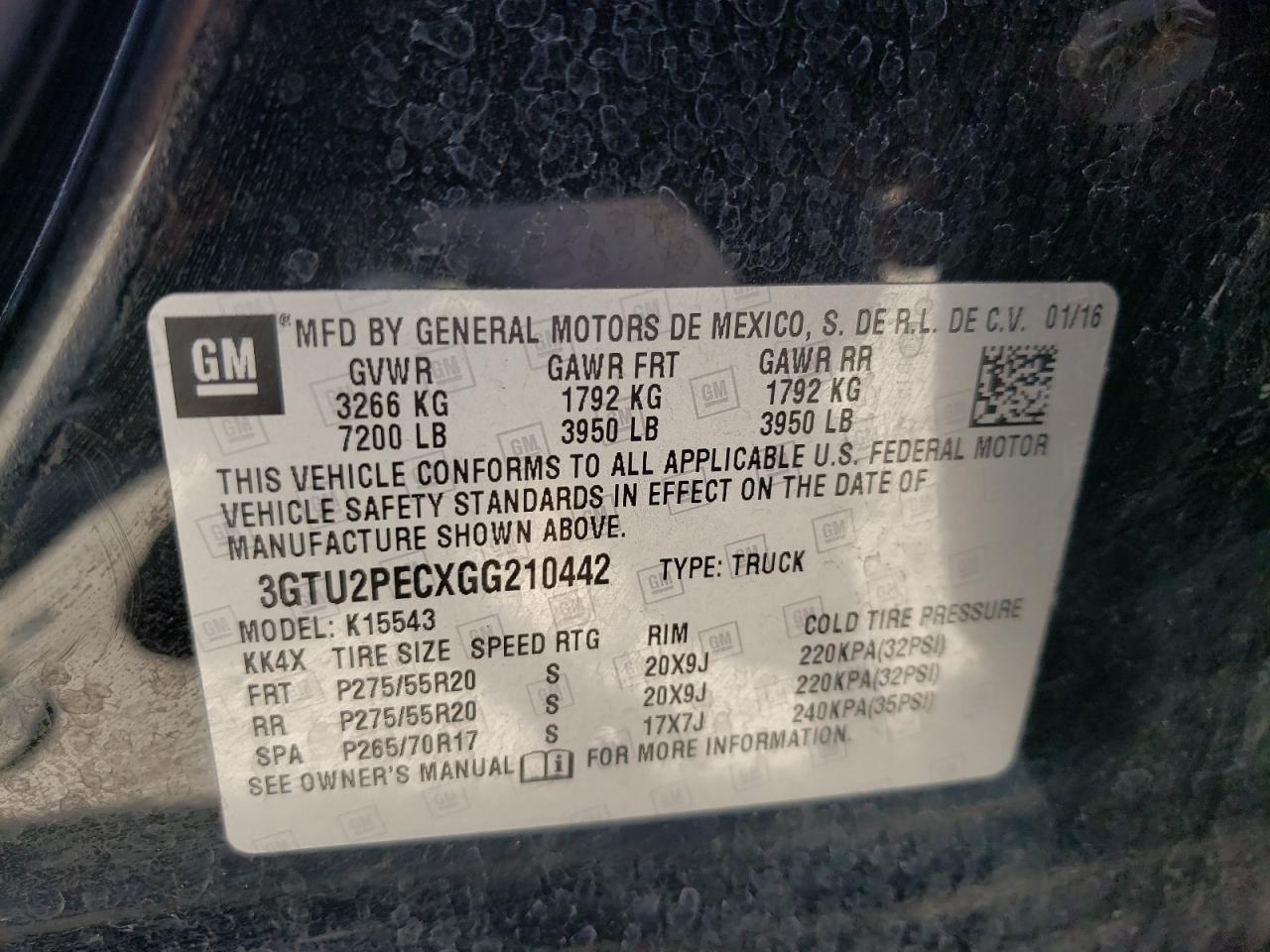 3GTU2PECXGG210442 2016 GMC Sierra K1500 Denali