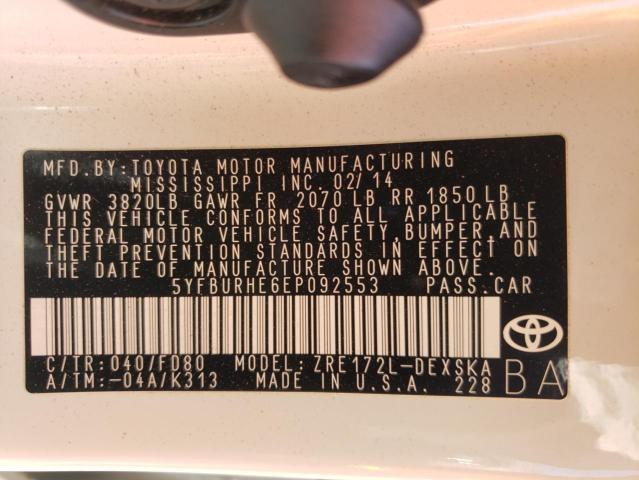 5YFBURHE6EP092553 Toyota Corolla L 2014. Фото: 9