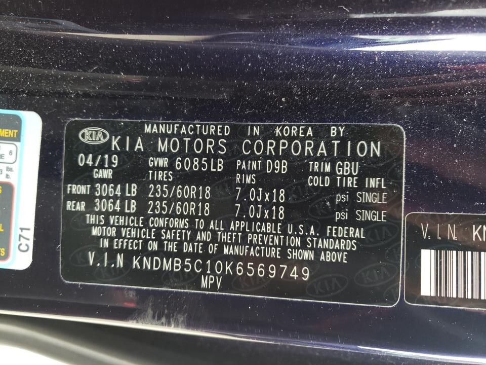 KNDMB5C10K6569749 2019 Kia Sedona Lx