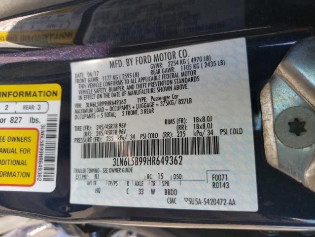 2017 LINCOLN MKZ PREMIE 3LN6L5B99HR649362
