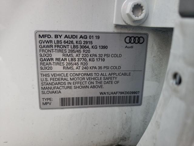 VIN WA1LHAF79KD029907 2019 Audi Q7, Premium Plus no.10