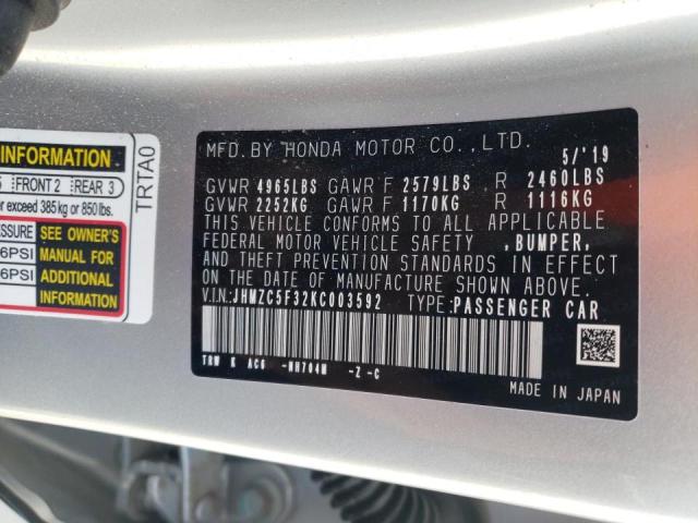 2019 HONDA CLARITY TO JHMZC5F32KC003592