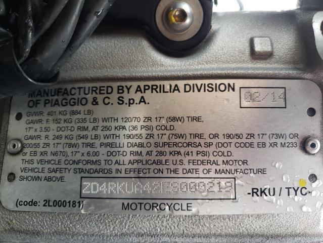 2014 APRILIA RSV4 R ZD4RKUA42ES000219