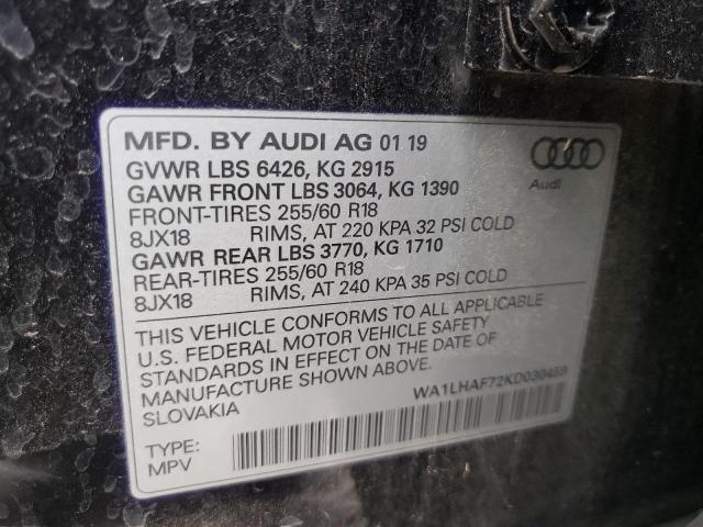 VIN WA1LHAF72KD030459 2019 Audi Q7, Premium Plus no.10