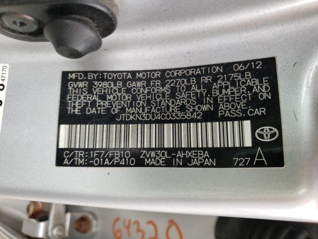 JTDKN3DU4C0335842 Toyota Prius 2012. Фото: 9