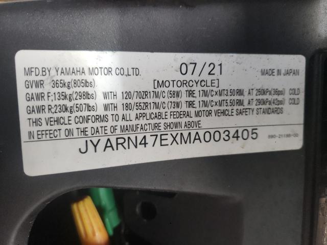2021 YAMAHA XSR900 JYARN47EXMA003405