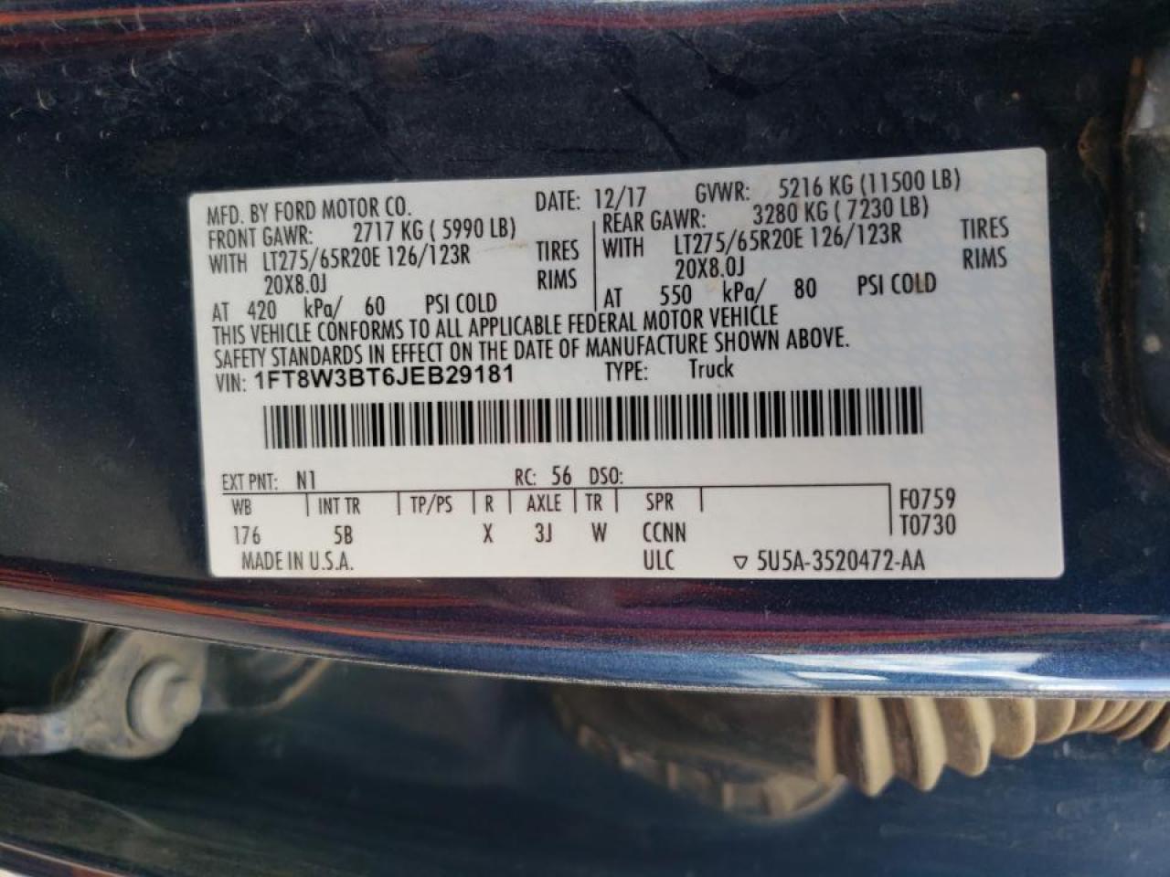 1FT8W3BT6JEB29181 FORD F350 2018