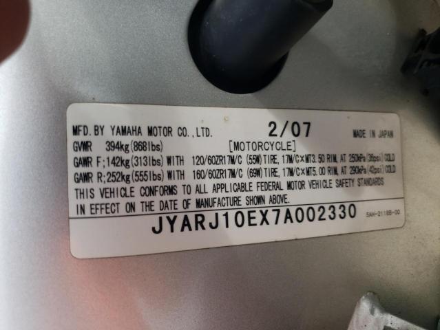 2007 YAMAHA YZF600 R JYARJ10EX7A002330