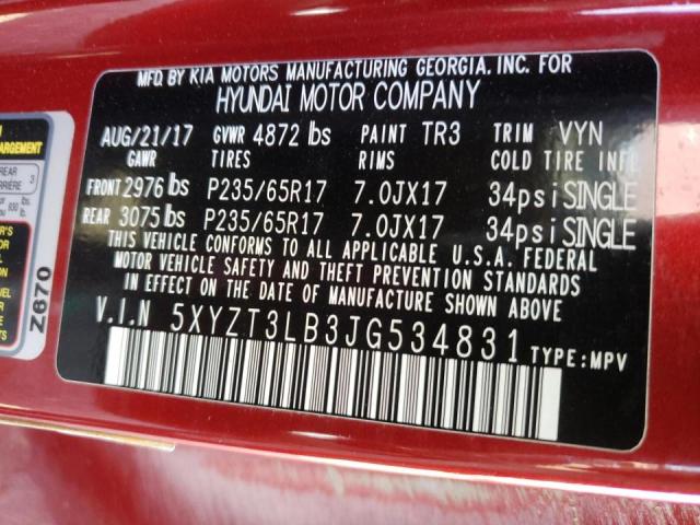 5XYZT3LB3JG534831 Hyundai Santa Fe S 2018. Фото: 9