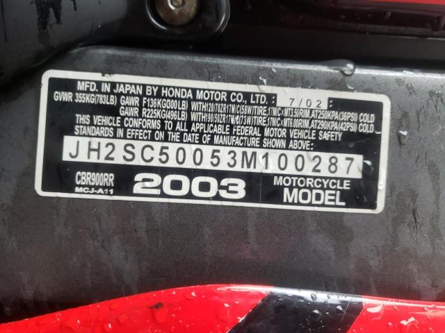 2003 HONDA CBR900 RR JH2SC50053M100287