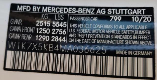 2021 MERCEDES-BENZ AMG GT 43 W1K7X5KB4MA036625