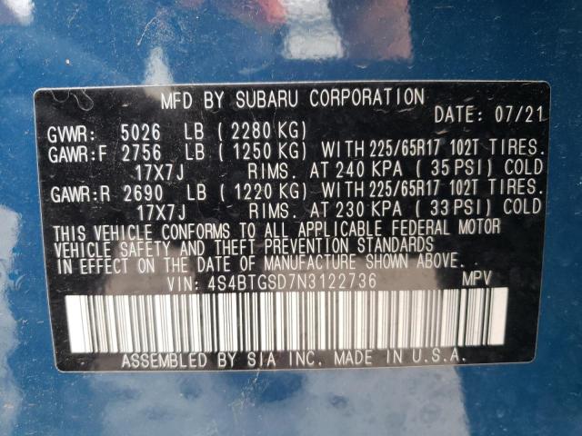 2022 SUBARU OUTBACK WI 4S4BTGSD7N3122736