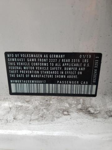 2019 VOLKSWAGEN E-GOLF SE WVWKR7AUXKW908917