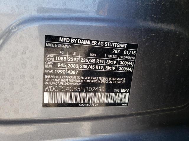 2015 MERCEDES-BENZ GLA WDCTG4GB5FJ102480
