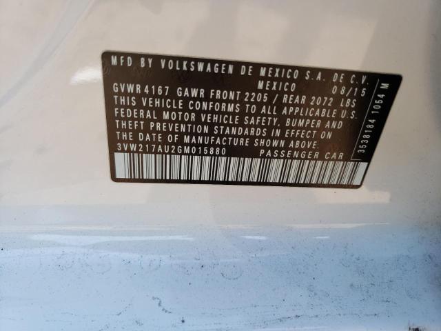 2016 VOLKSWAGEN GOLF S/SE 3VW217AU2GM015880