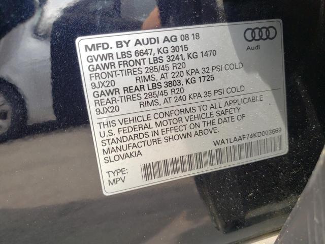 VIN WA1LAAF74KD003669 2019 Audi Q7, Premium Plus no.10