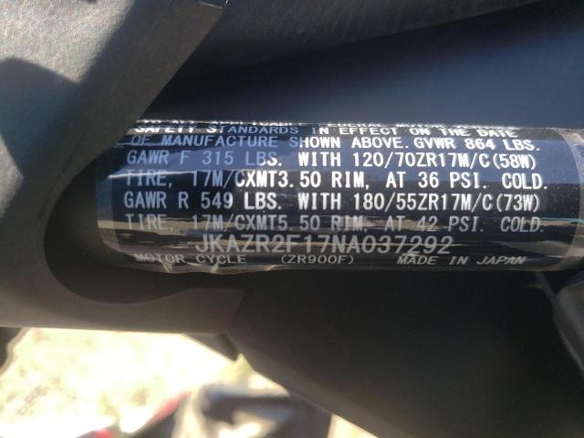 2022 KAWASAKI ZR900 JKAZR2F17NA037292